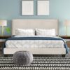 Beige Linen Upholstered Queen Bed with Nailhead Tufted Headboard - Bedroom Furniture