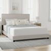 Fog Upholstered Queen Bed with Nailhead Trim - Bedroom Furniture