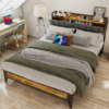 Gray Upholstered Queen Platform Bed Frame with Storage and Charging Station